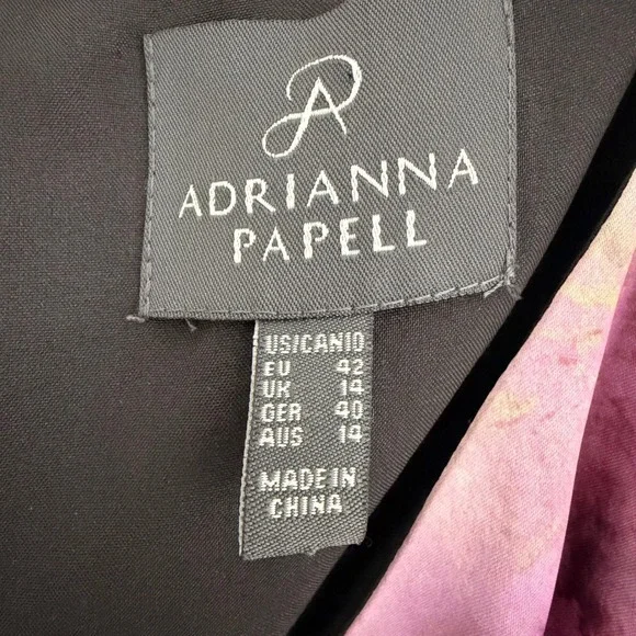 Adriana Papell Spring Satin Floral Dress (12) Elegant Sleeveless Wedding Guest - Picture 4 of 16